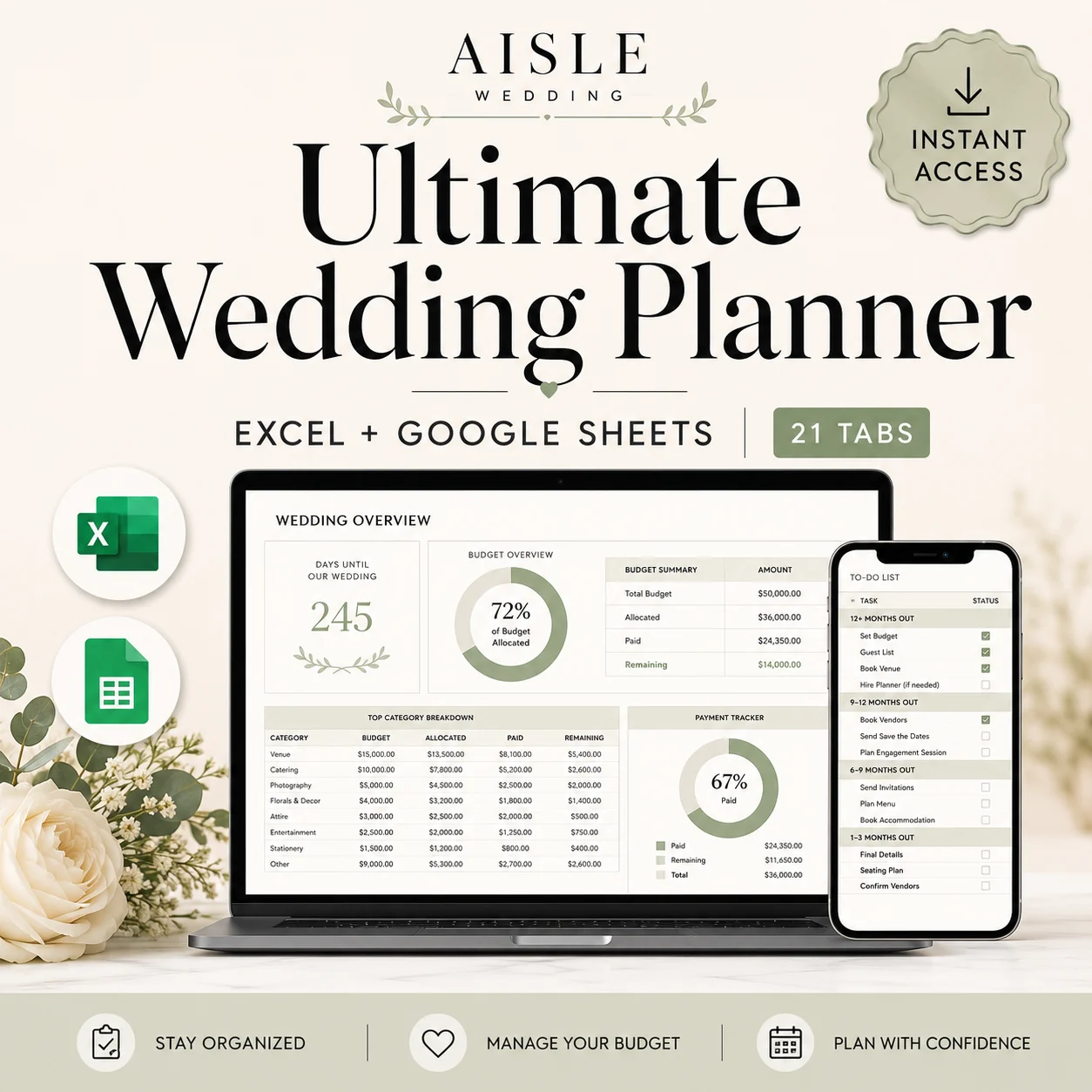 Ultimate Wedding Planner for Excel and Google Sheets