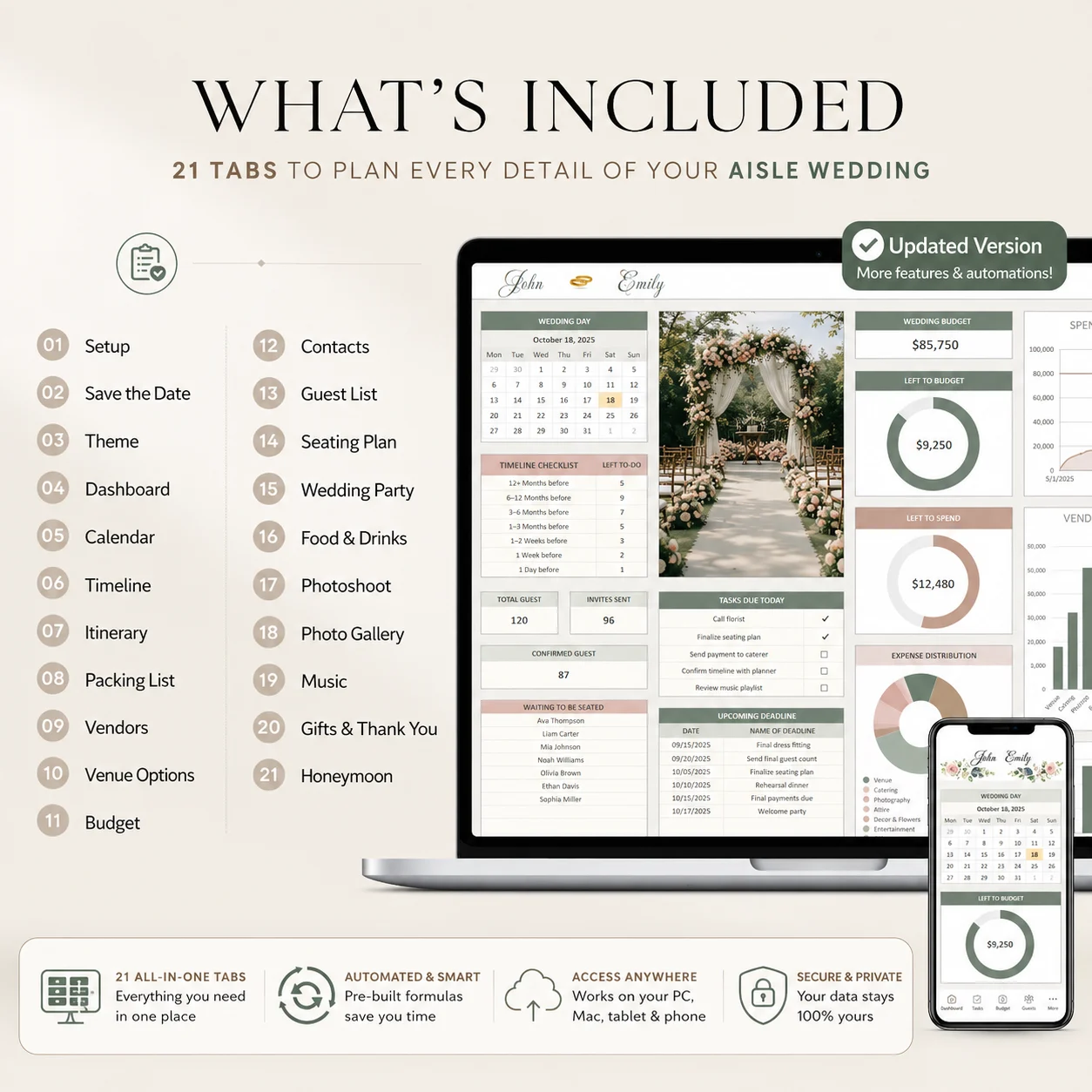 All-in-one wedding planner tabs
