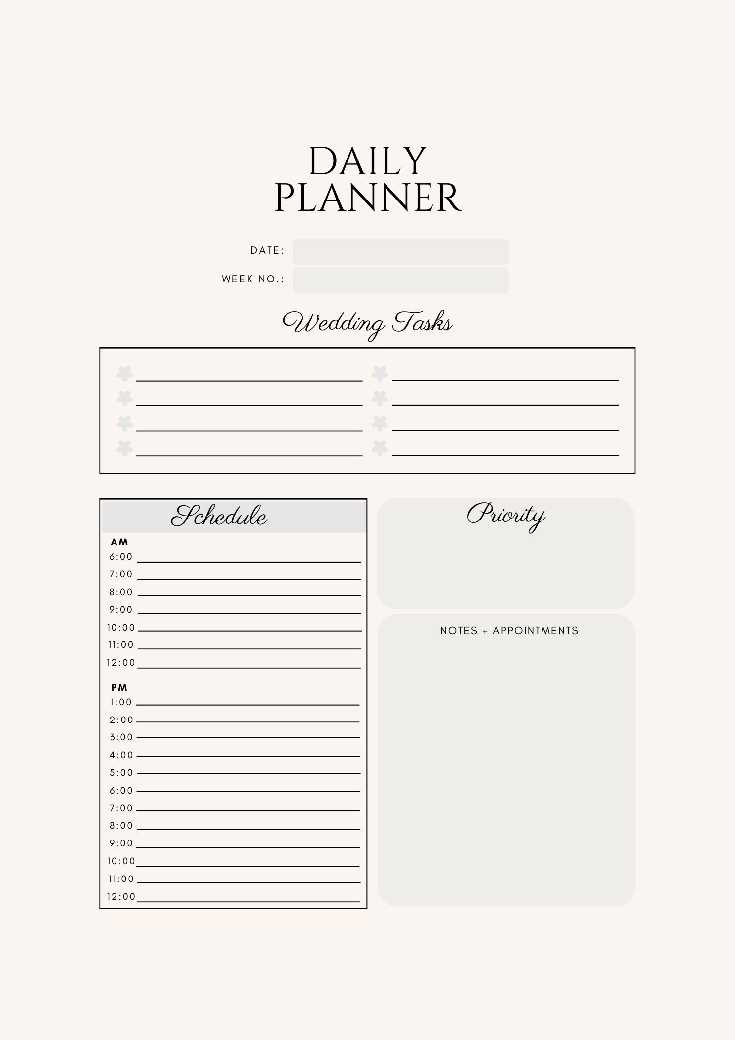 Daily wedding planning checklist