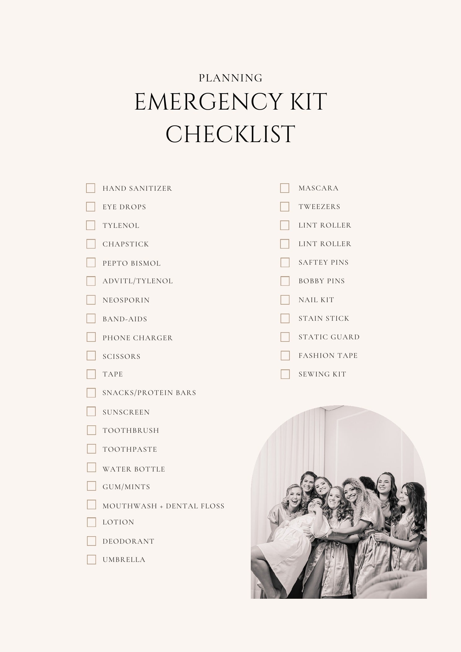 Wedding emergency kit checklist