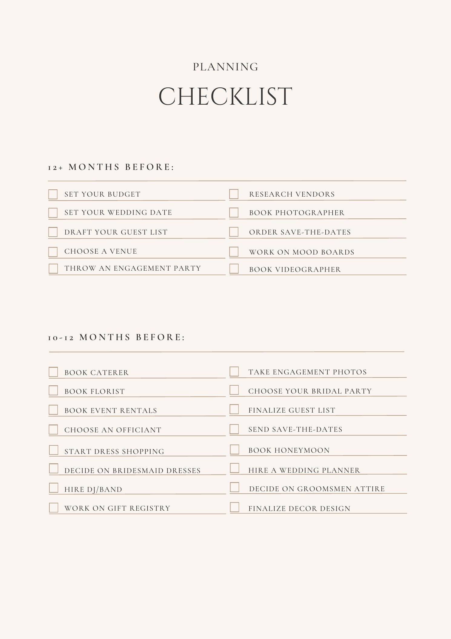 Wedding planning timeline checklist