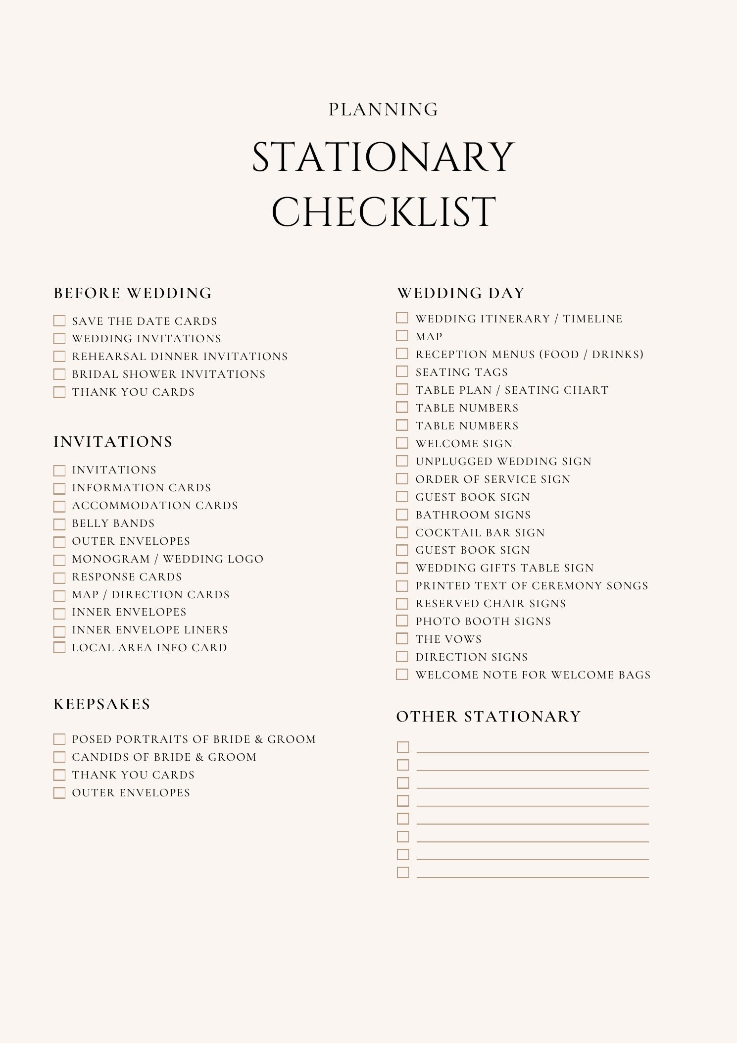 Wedding stationery checklist