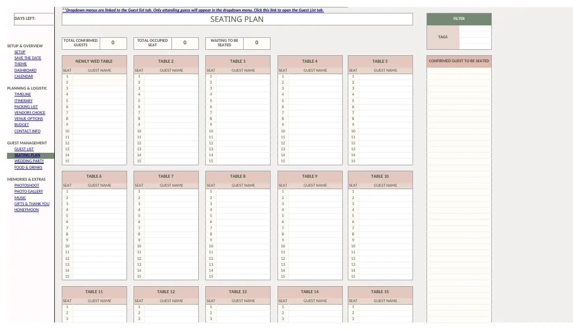 Actual wedding seating plan worksheet