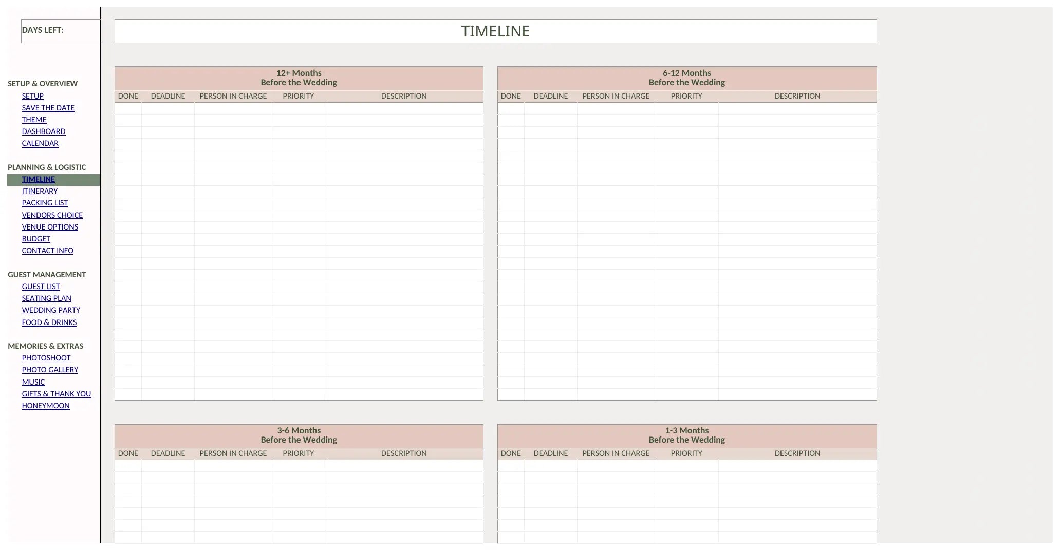 Actual wedding planning timeline worksheet